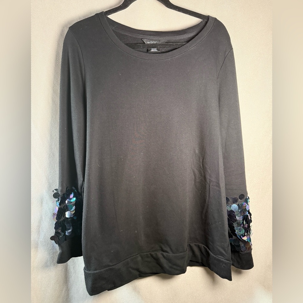 Michel Studio Collection Pullover Crew Neck Sweater w/Sequins - Size 2X in Black
